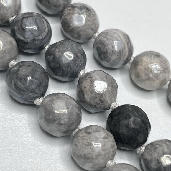 Stunning Unique Gray Picasso Jasper Gemstone Beaded Knotted Necklace 19" Boho - Picture 3 of 7